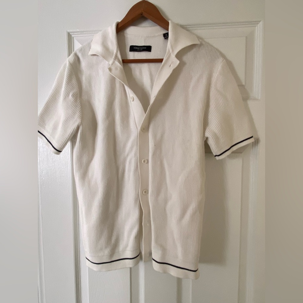 White knit button down